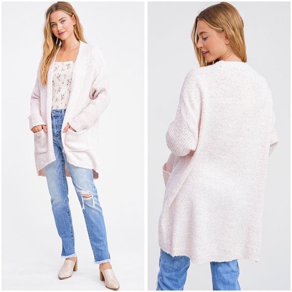 Sweaters - Soft blush boulce open front cardigan